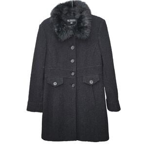 Vintage Giacca Black Pea Coat with Faux Fur Collar M